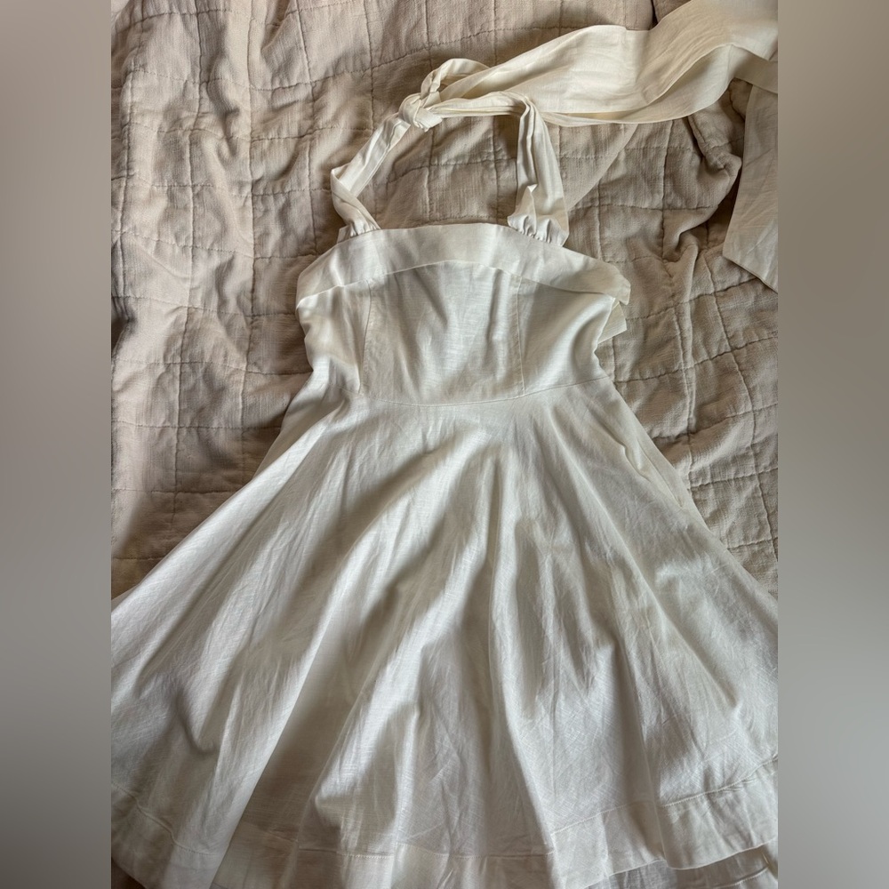 White halter tie mini dress